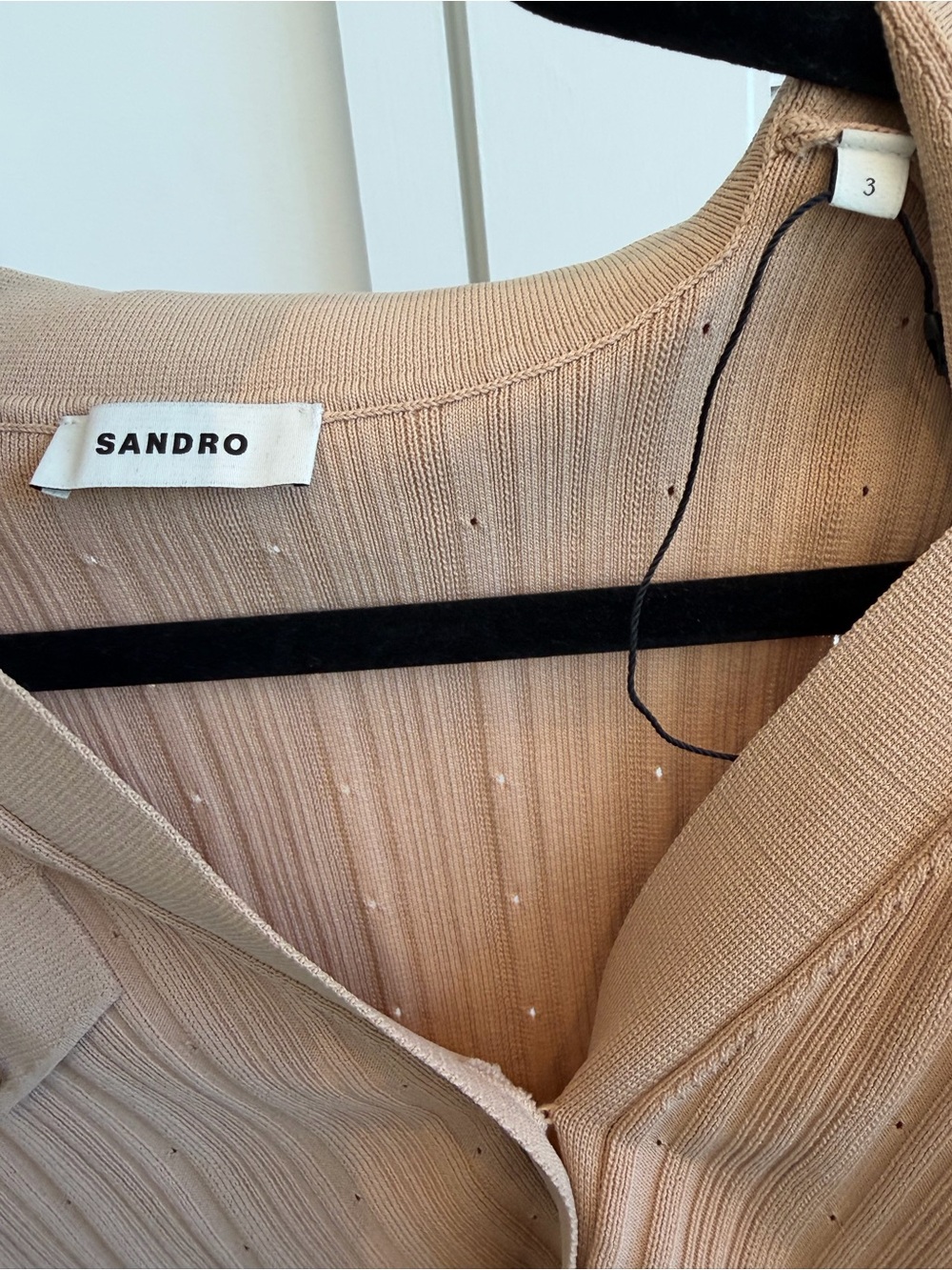 Sandro Camel Ribbed Knit Button-Front Jacket - Picture 8 of 9